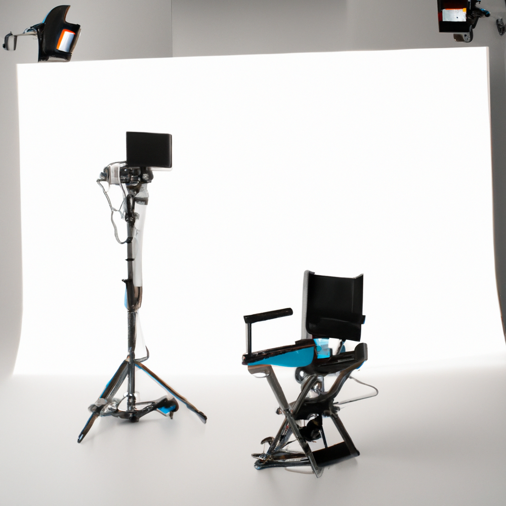 Minimalist bright news studio with lighting grid